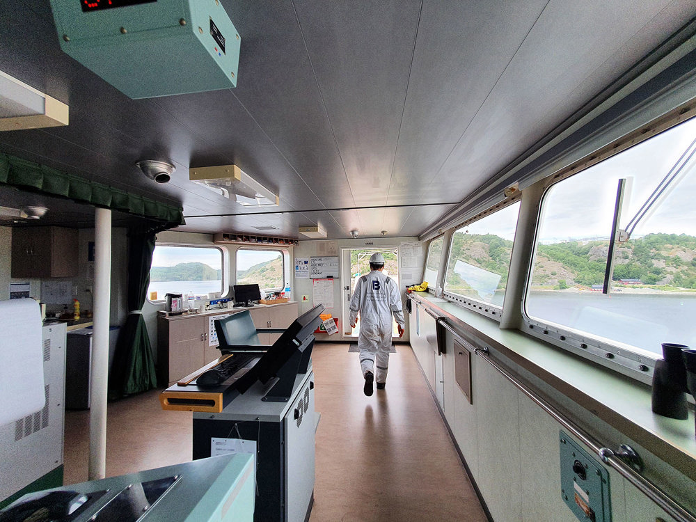 from inside the ship's brigde